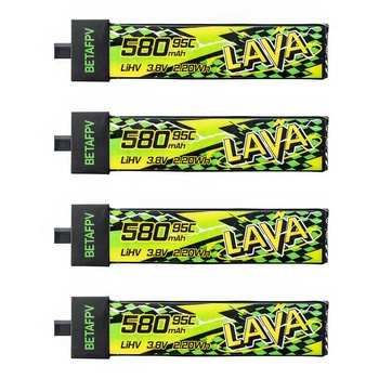Акумулятор BetaFPV Lava II 1S Li-HV 580 мА·год 4.35 В 95C, роз'єм BT2.0 для дрона (4 шт) — батарея для квадрокоптера BetaFPV Air75, Meteor75 Pro, Cetus Pro, Cetus X, тривалість польоту до 6 хвилин