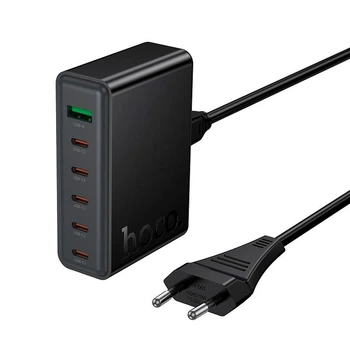 Зарядний пристрій Hoco 70W USB/5хType-C PD підходить для ноутбука Black (C152A)