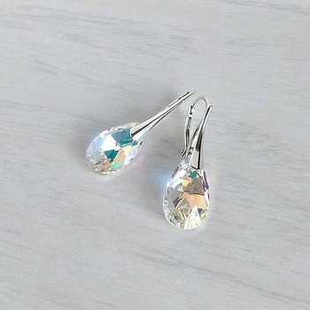 Серьги Hand Made небольшие с кристаллами каплями Swarovski цвета Crystal AB