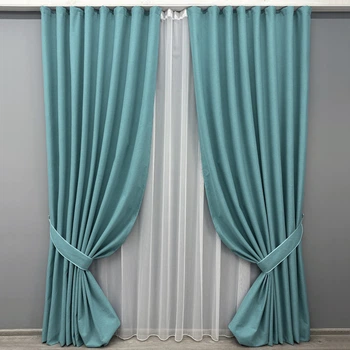 Комплект штор VR-Textil 100% блэкаут ASHEN NIGHT 150х270 2шт и Тюль 400х270 1846ш-1153т лазурный с белым 71-089/3