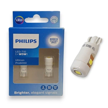 Комплект светодиодных ламп PHILIPS T10 Ultinon Pro6000 LED T10 (W5W) 12В 0,9Вт 11961CU60X2 6000K (01257)