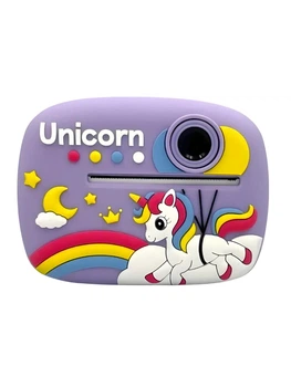 Детский аккумуляторный фотоаппарат мгновенной печати Unicorn Единорог, дисплей 2.4", камера 12МП + Full HD видео + термобумага + USB, фиолетовый (5068766629)