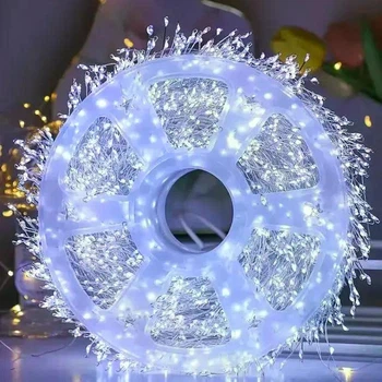 Гирлянда-Мишура 100 м 3000 LED Холодный Белый 220В На белой проволоке