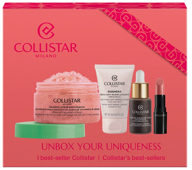 Набір Collistar Xmas 2025 Unbox Your Uniqueness міні-помада для губ 102 1.2 мл + автобронзувальний концентрат для обличчя 10 мл + Rigenera крем проти зморшок для шкіри навколо очей 15 мл + зміцнювальний скраб для тіла 70 г (8015150009485)