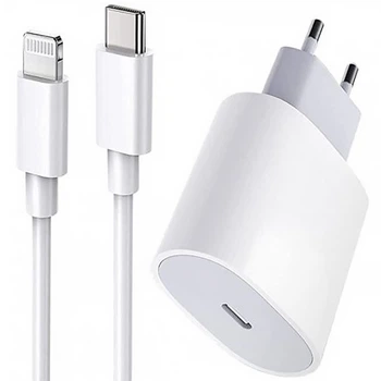 Комплект швидкої зарядки для Apple iPhone, мережевий адаптер 20W з роз'ємом USB-C (Type-C) та кабель зарядки USB-C to Lightning A2347