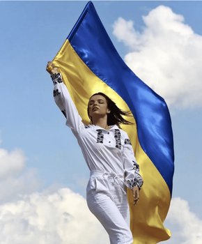 Прапор України жовто-синій державний з кишенею під флагшток стрейч-атлас 140х90