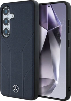 Etui plecki Mercedes Leather Debossed Lines MagSafe do Samsung Galaxy S25 Black (3666339423858)