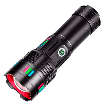 Фонарь ручной с флуоресцентной окраской 708 WHITE LASER PM30-TG, индикация заряда, zoom, Рower Вank, АКБ 38650, ЗУ Type-C