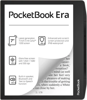 Электронная книга 7" PocketBook Era PB700 / 16ГБ / Linux / Wi-Fi / Bluetooth / Сенсорный E-Ink Carta экран (1680 × 1264) / Настраиваемая яркость / Влагозащищенность IPX8 / Динамики / До 4 недель работы от батареи / Серый b3