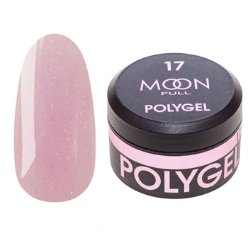 Полигель Moon Full для наращивания ногтей Poly Gel №17 лилово-белый с шиммером 15 мл