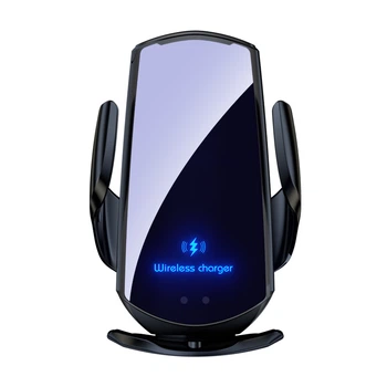 Автомобільний тримач Smart Sensor Q3 з бездротовою зарядкою 15W + магнітні адаптери (Lightning/Type-C/MicroUSB) Чорний