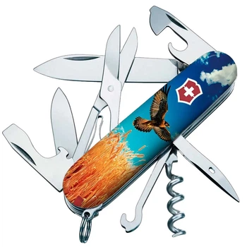Ніж складаний, мультитул Victorinox Climber Ukraine (91мм, 15 функцій), вільний сокіл 1.3703.7.T3230pw