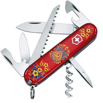 Ніж складаний, мультитул Victorinox Camper Ukraine (91мм, 13 функцій), червоний, кобза 1.3613.T1370u