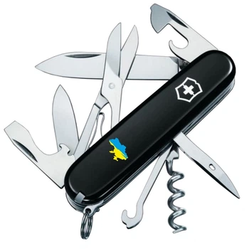 Ніж складаний, мультитул Victorinox Climber Ukraine (91мм, 14 функцій), чорний, карта 1.3703.3_T1166u