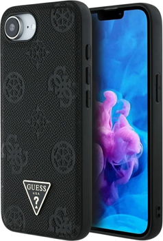 Панель Guess Grained Hot Stamp Peony Pattern Triangle Logo with MagSafe для Apple iPhone 16e Black (GUHMPSE4PGBTMK)