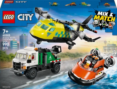 Конструктор LEGO City Ремикс самолета, грузовика и судна на воздушной подушке 990 деталей (60505)