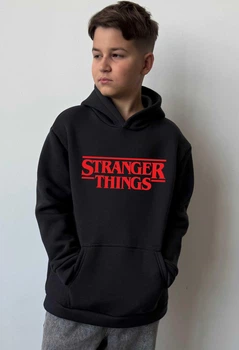 Подростковое теплое худи для мальчика Спиногрыз Stranger Things лого СПИ- Н017 черный 152 см