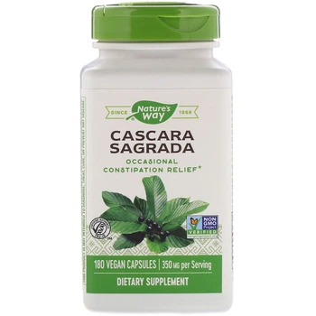 Каскара саграда, Cascara Sagrada, Nature's Way, стара кора, 350 мг, 180 капсул