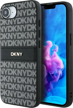 Etui plecki DKNY Repeat Texture Pattern with Tonal Stripe do Apple iPhone 16e Black (3666339453978)