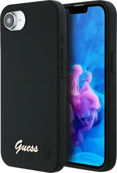 Панель Guess Silicone Script Metal Logo with MagSafe для Apple iPhone 16e Black (GUHMPSE4SMBSLK)