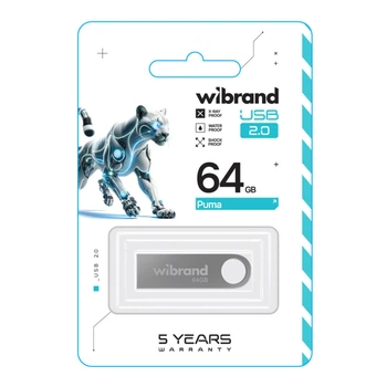 USB флеш-накопичувач Wibrand 64gb Puma Срібло