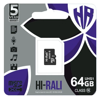 Карта Пам'яті Hi-Rali MicroSDXC 64gb UHS-1 10 Class Чорний