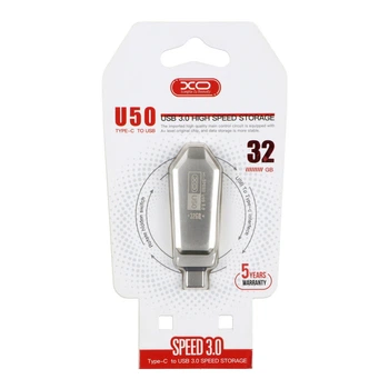 USB флеш-накопичувач XO U50 USB3.0+Type C 32GB Стальний