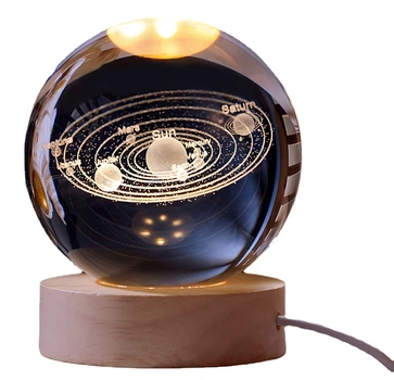 Нічник USB кришталева куля “3D Сонячна система” UFT на дерев’яній підставці (UFTSolled)