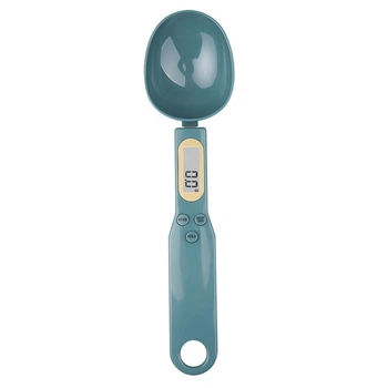 Мірна ложка-ваги до 500г для кухні Kitchen Scale, LCD дисплей, батарейка синьо-зелена