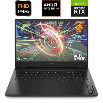 Ігровий ноутбук HP Omen 17-db1007nw (C3BY1EA) / 17,3" (1920x1080) IPS / AMD Ryzen Al 7 350 (8 (16) ядер по 2,0 - 5,0 ГГц) / 16 ГБ DDR5 / 1000 ГБ SSD / nVidia GeForce RTX 5060, 8 ГБ GDDR7, 128-біт / WebCam