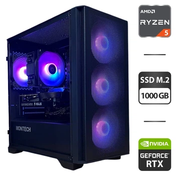 Сборка под заказ: игровой ПК Montech Air 100 ARGB Black Tower / AMD Ryzen 5 8400F (6 (12) ядер по 4.2 - 4.7 GHz) / 32 GB DDR5 / 1000 GB SSD M.2 / nVidia GeForce RTX 5060, 8 GB GDDR6, 128-bit / 650W