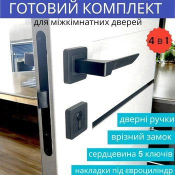 Комплект замка с усиленной ручкой и ключами в чёрном цвете для деревянных дверей TRION CAPRI Z-74 Black