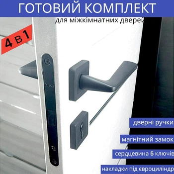 Комплект усиленной дверной ручки с магнитным замком и сердцевиной в чёрном цвете TRION NUEVO Z-74 Black
