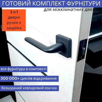 Черная квадратная дверная ручка в с защёлкой для межкомнатных дверей TRION STRONG 74 AL-AL MB (black)