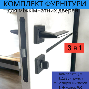 Комплект дверной ручки для межкомнатных дверей на розетке с замком и защёлкой TRION RADIANT AL-74 Black черный