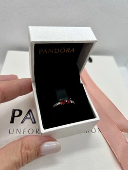 Посріблена каблучка Pandora "Червоний бант" 16 розмір + коробка в подарунок