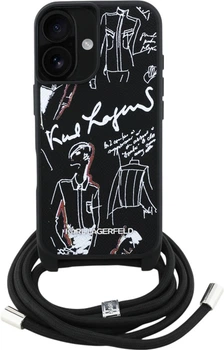 Панель Karl Lagerfeld Crossbody Grained Pattern & Logo для Apple iPhone 16 Black (KLHCP16SPGGRMPCK)