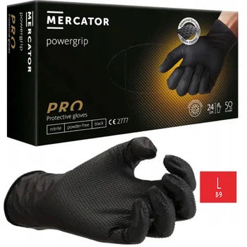 Нітрилові рукавички Cупер міцні GoGrip Mercator Medical, щільність 6.7 г. — чорні (50 шт./25пар) L (8-9)