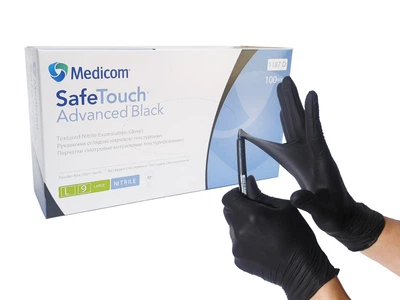 Нітрилові рукавички Medicom, щільність 5 г. - SafeTouch Premium Black - Чорні (100 шт) L (8-9)