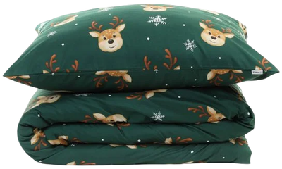 Комплект постільної білизни Homla Iremi візерунок олені зелений 160x200 / 2*70x80 см (5904183829432)