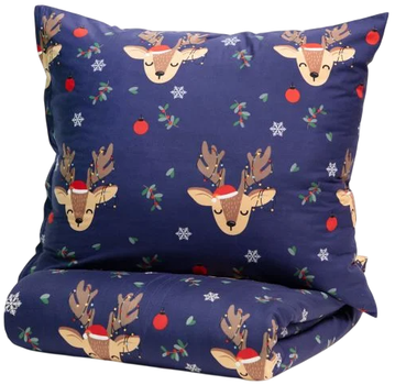 Комплект постільної білизни Homla Rudolph візерунок олені синій 220x200 / 2*70x80 см (5904183858500)