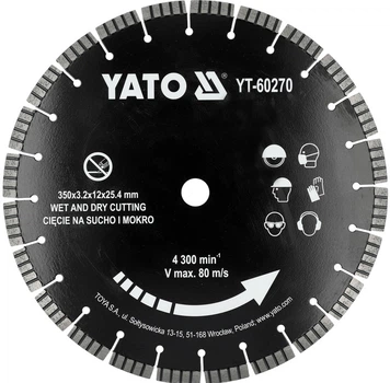 Диск для різання Yato YT-60270 бетону бордюрів 350 мм отвір 25.4 мм (5906083119415)