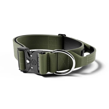 Тактический широкий ошейник с ручкой для собак BullyBillows Combat Collar Handle 5 cm XL: 50 мм, ОШ 56-73 см Зеленый