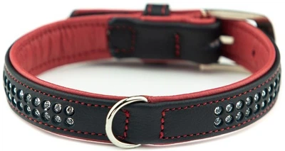 Кожаный ошейник со стразами для собак Pacific Deluxe Collar Nobby S-M: 19-21 мм, Д 42 см, ОШ 33-39 см Красный