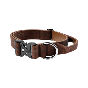 Бойовий широкий нашийник для собак з чутливою шкірою BullyBillows Tweed Combat Collar Handle 5 cm XL: 50 мм, ОШ 56-73 см Коричневий