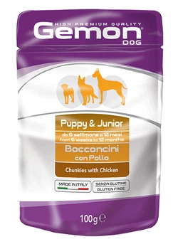 Вологий корм для собак GEMON Dog Wet Puppy & Junior шматочки з куркою 100 г (70300636)