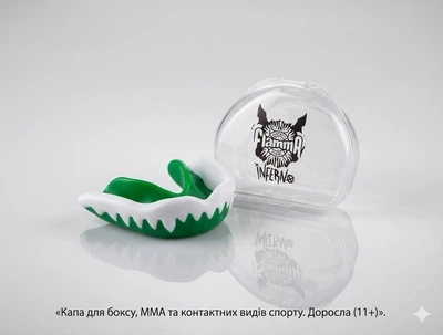 Капа боксерская Flamma Inferno для бокса и ММА (Взрослая 11+) Двухслойная с кейсом Зелено-белая
