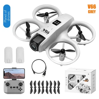 Квадрокоптер V66 Grey – дрон c 8K-камерой, 2 АКБ в комплекте, FPV, 5G Wi-Fi, EIS, Избегание препятствий, Флипы, Гироскоп, до 24 (12+12) минут, до 200 м, 70 грамм