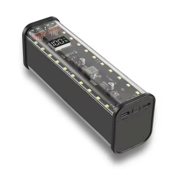 Корпус повербанка DIY BQ-S21PD/S87PD-V1, 22.5W, под АКБ 4x21700, 2xUSB-A, Type-C in/out, Lightning in, BLACK-TRANSPARENT