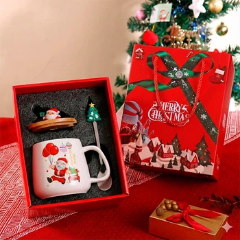 Новогодняя чашка Lesko "Merry Christmass" Санта JJX003 кружка с ложечкой подарочный набор